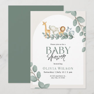 Convite Safari Baby Shower Invite, Greenery Jungle Neutral