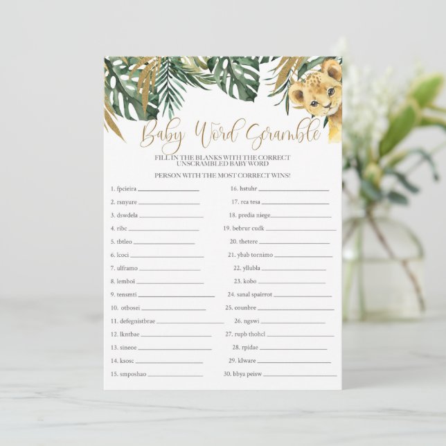 Convite Safari Baby Word Scramble Chá de fraldas Game (Em pé/Frente)