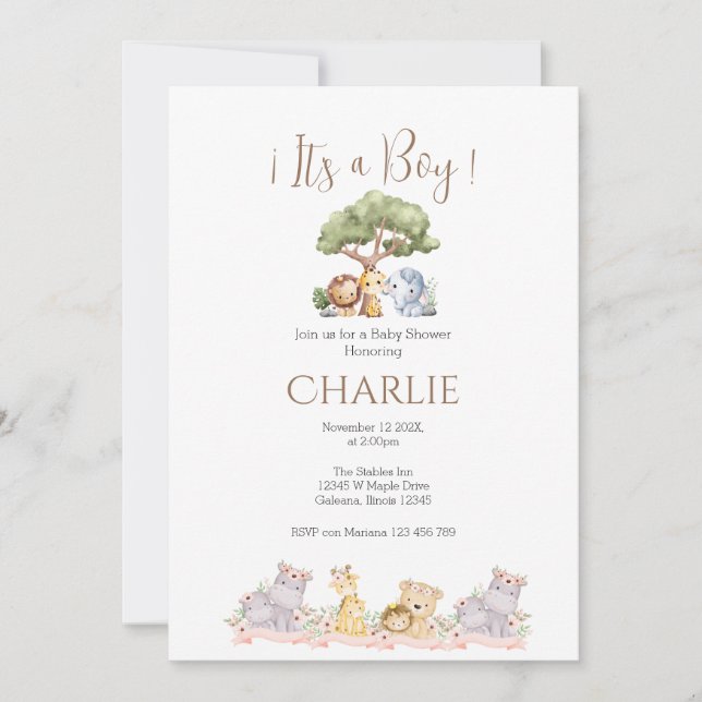 Convite Safari Chá de fraldas Boy (Frente)