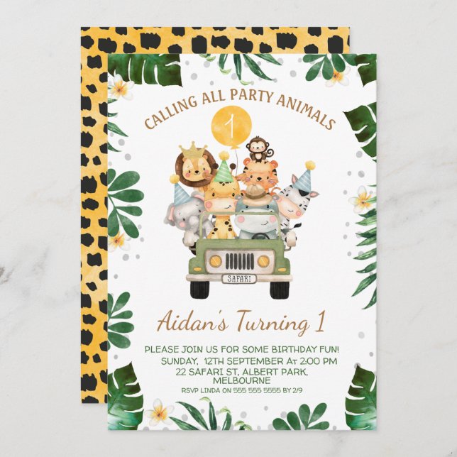 Convite Safari Chamando Todos os Animais do Partido (Frente/Verso)
