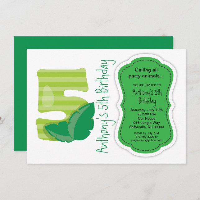 Convite Safari Cinco Grandes Para Celebrar Seu Aniversário (Frente/Verso)