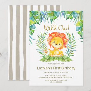Convite Safari Cute Lion Wild One Party
