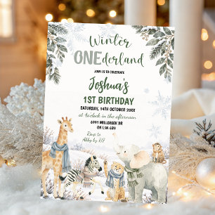 Convite Safari de Inverno Animal Onderland Primeiro Aniver