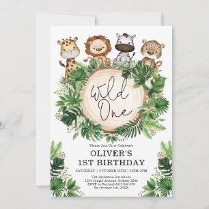Convite Safari de Verdura Tropical Animais Fera Um Anivers