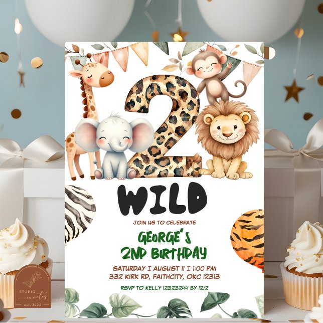 Convite Safari dois aniversário selvagem (Criador carregado)