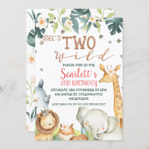 Convite Safari Garota Ela é Dois Aniversário Selvagem