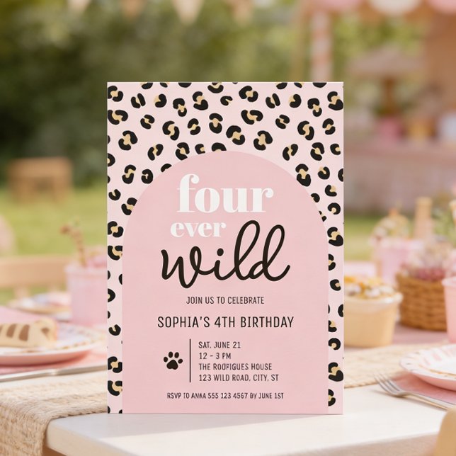 Convite Safari Girl 4th Birthday Party Invitation (Front of the invitation shown in 5x7-inch. Choose size, paper, and corner style.)