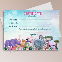 Convite Safari girl birthday animal adoption certificate