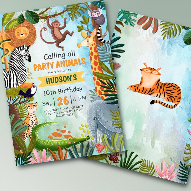Convite Safari jungle animals any age boy birthday (Criador carregado)