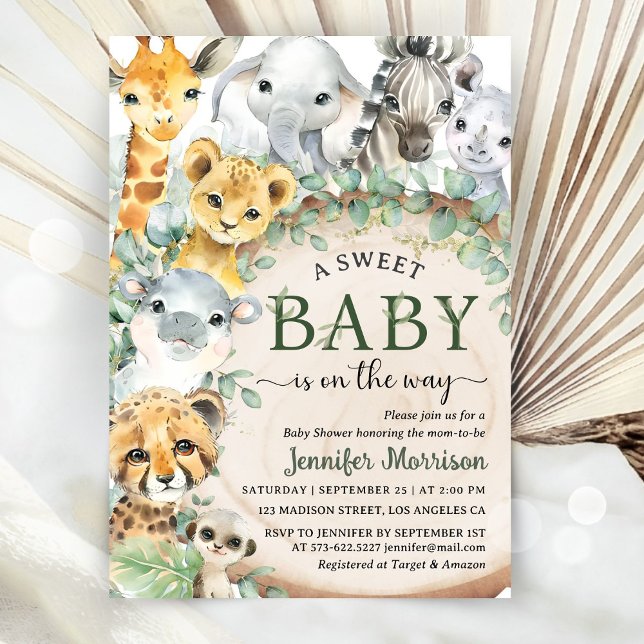 Convite Safari Jungle Animals Baby Shower Tropical Rustic (Criador carregado)