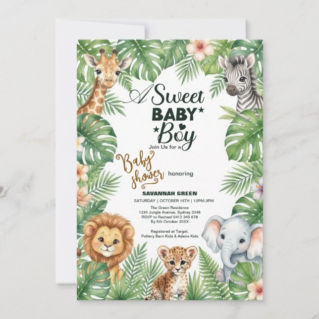 Convite Safari Jungle Baby Shower Invitation (Frente)