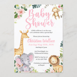 Convite Safari Jungle Baby Shower Invitations para Meninas