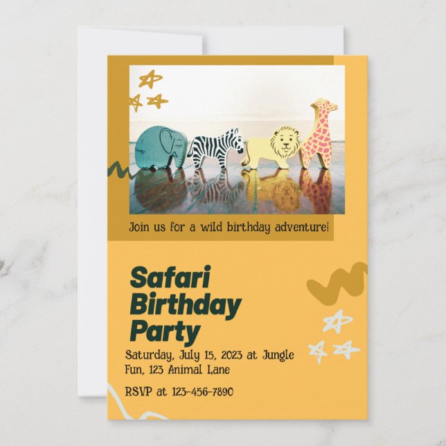 Convite Safari Jungle Birthday – Editable Watercolor  (Frente)