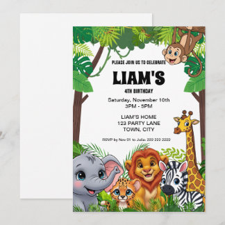 Convite Safari Jungle Birthday Invitation 5x7