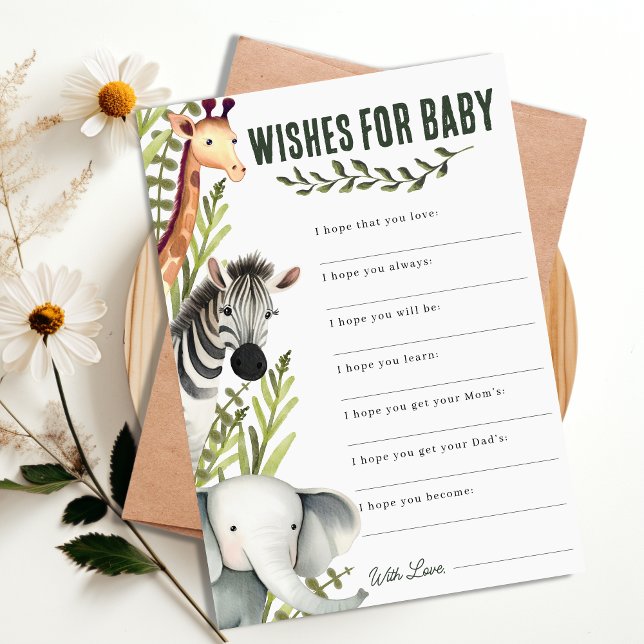 Convite Safari Jungle Deseja Jogo de Chá de fraldas (Safari Jungle Wishes for Baby Shower Game Invitation)