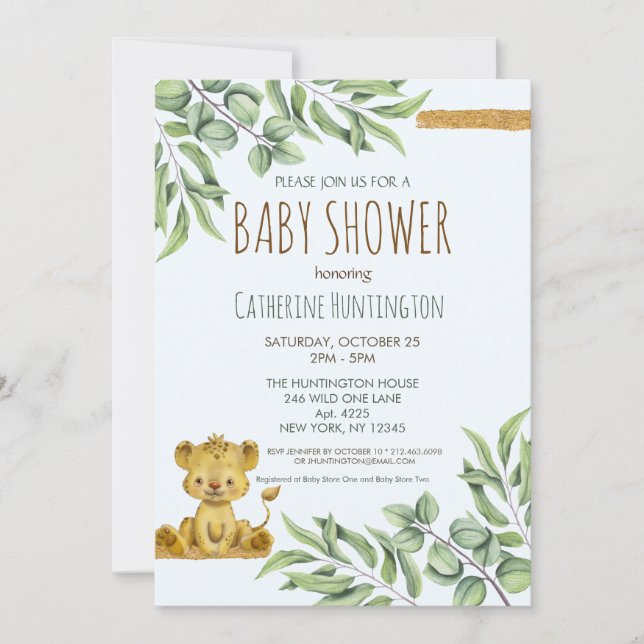 Convite Safari Jungle Lion Books para Chá de fraldas (Frente)