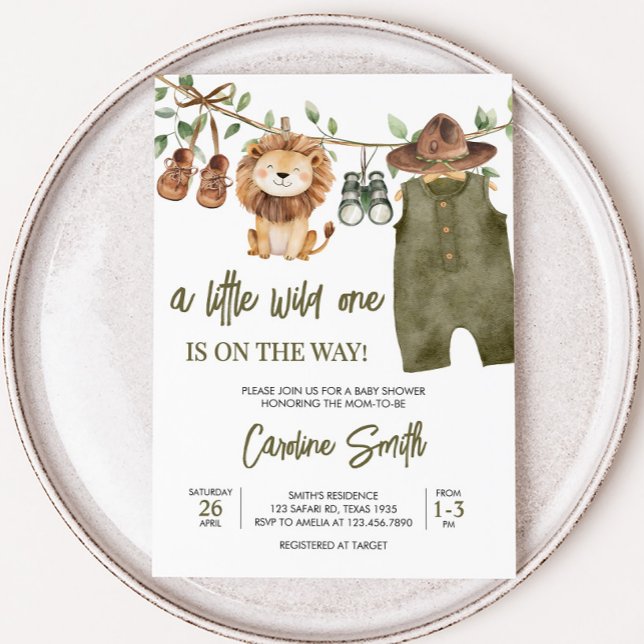 Convite Safari Little Wild Um Bebê Chá de fraldas (A Little Wild One Baby Clothes Baby Shower Invitation)