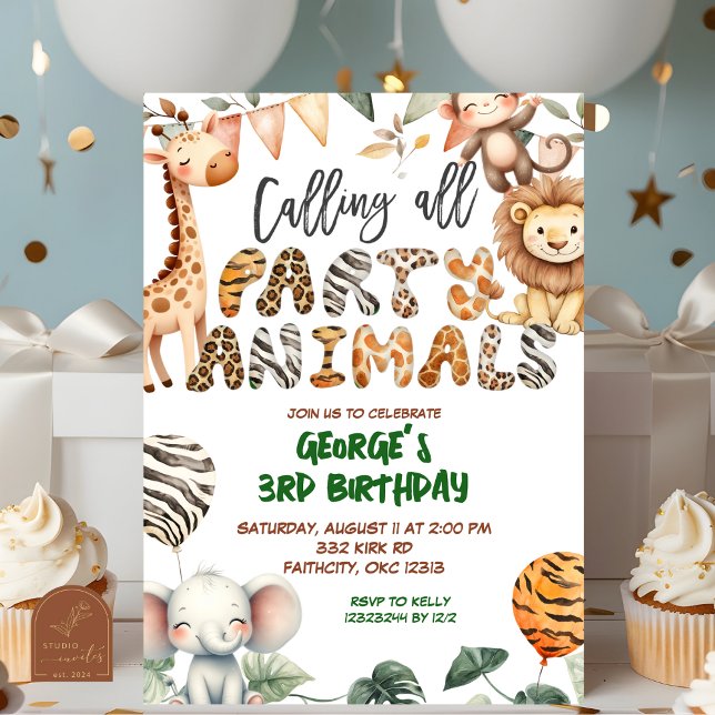 Convite Safari Party Animals birthday invitation (Criador carregado)