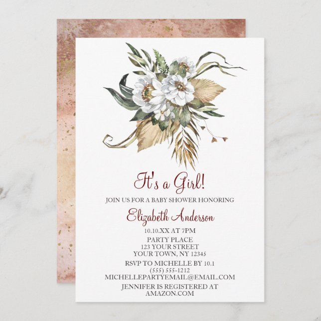 Convite Safari Sahara Savanna Floral Chá de fraldas  (Frente/Verso)