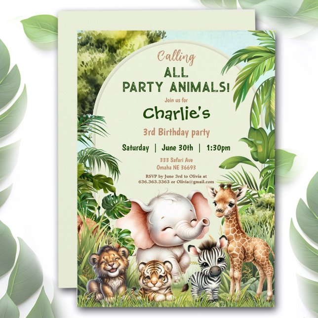 Convite Safari Selva Animais Selvagens (Safari Jungle Cute Animals Wild Boy Birthday Invitation)