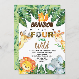 Convite Safari Selva Quatro Animais Selvagens Selvagens
