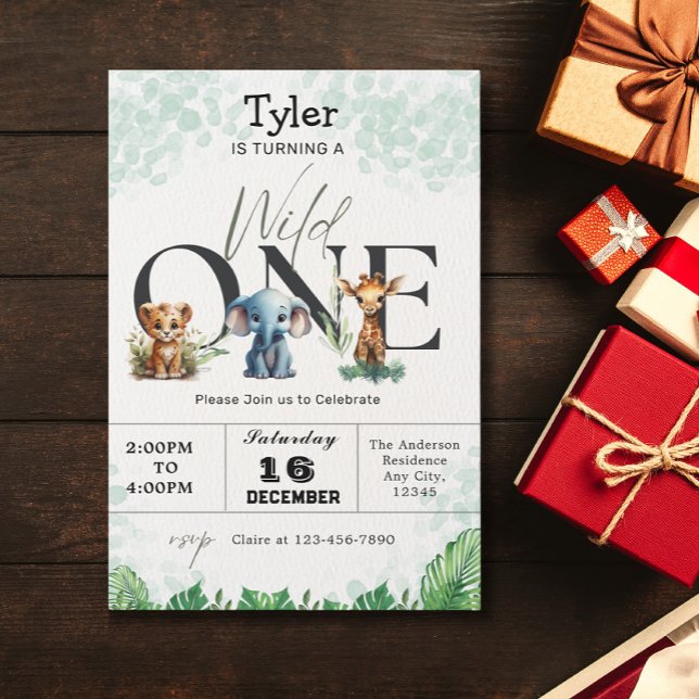 Convite Safari Selva Selvagem Selvagem Um primeiro anivers (Criador carregado)