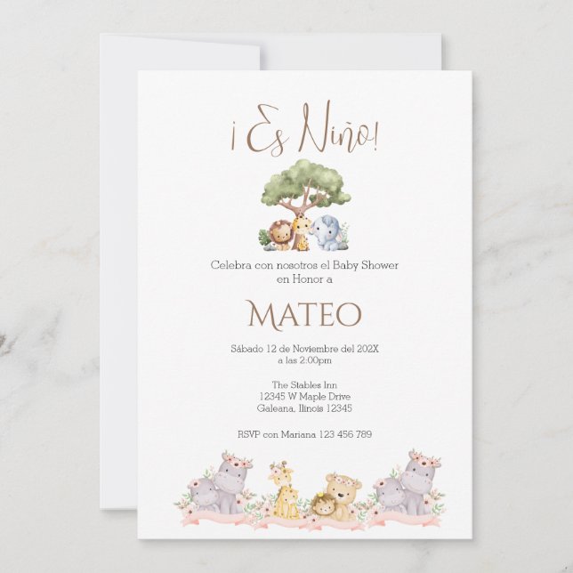 Convite Safari Spanish Baby Shower Boy invitation (Frente)