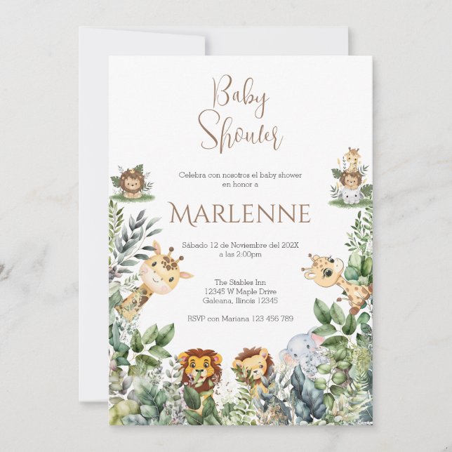 Convite Safari Spanish Baby Shower Girl invitation (Frente)
