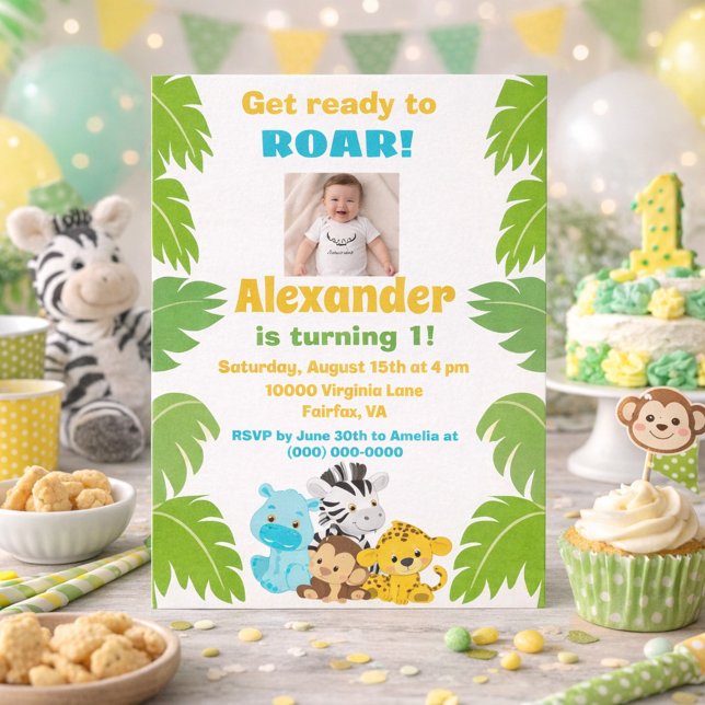 Convite Safari Theme 1st Birthday  (Criador carregado)
