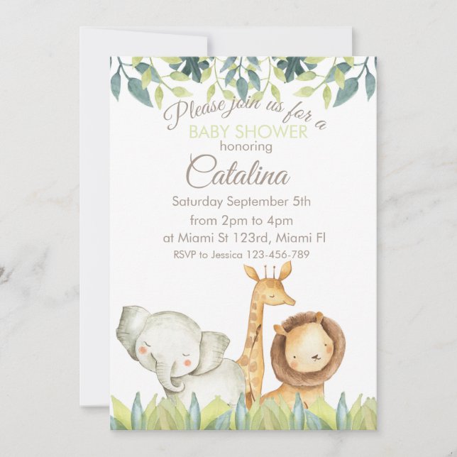 Convite Safari Theme Baby Shower Invitation (Frente)