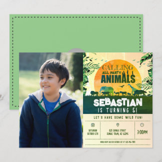 Convite Safari Wild Animal Green Kids Foto Aniversário
