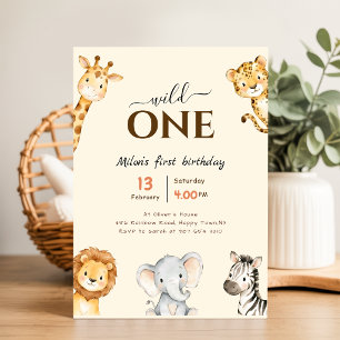 Convite Safari Wild One   Aniversário de 1º Ano de Menino 