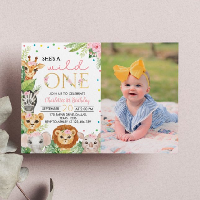 Convite Safari Wild One First Birthday Invitation (Criador carregado)