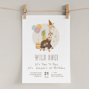 Convite Safari Wild One Menino 1º Aniversário