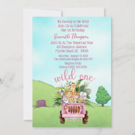 Convite Safari Wild One Pink Festa de aniversario de menin