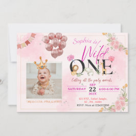 Convite Safari Wild ONE Pink Floral Para Rapariga Aniversá