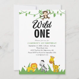 Convite Safari Wild One primeiro aniversario Cute Kawaii