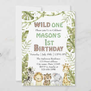 Convite Safari Wild One Watercolor primeiro aniversario