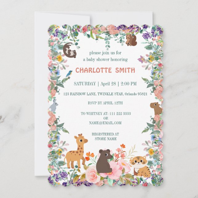 Convite safari zoo animais da selva flora aquícola da selv (Frente)