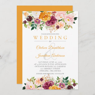 Convite Saffron, Rosa, Rosas de Aquarela Borgonha Casament