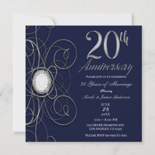 Convite Safira Azul e Diamante de Prata 20 20º Aniversário