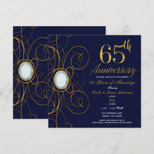 Convite Safira Azul e Diamante Dourado 65 65º Aniversário