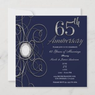 Convite Safira Azul e Diamante Prata 65 65º Aniversário