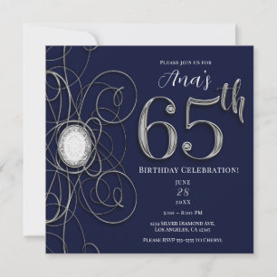Convite Safira Azul e Diamante Prata 65 65º Aniversário