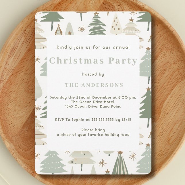 Convite Saga elegante verde Árvores de Natal modernas (Criador carregado)