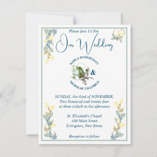 Convite Sage, Amarelo e Casamento Floral Branco