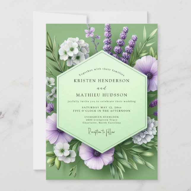 Convite Sage Amethyst Meadow Wedding (Frente)