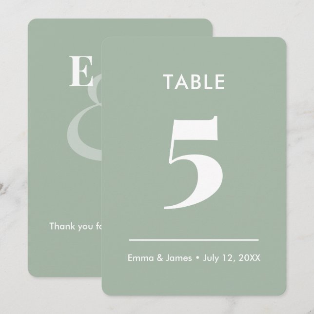 Convite Sage Ampersand Casamento | Número da Mesa (Frente/Verso)