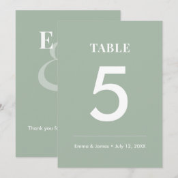 Convite Sage Ampersand Casamento | Número de Mesa Moderno
