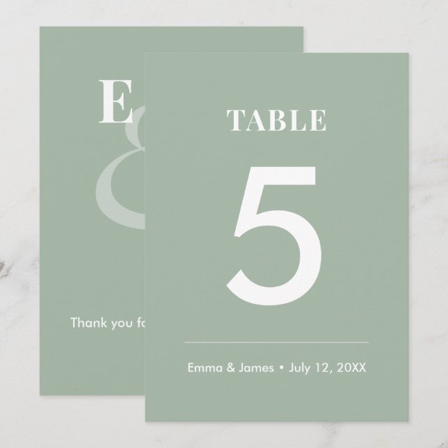 Convite Sage Ampersand Casamento | Número de Mesa Moderno (Frente/Verso)